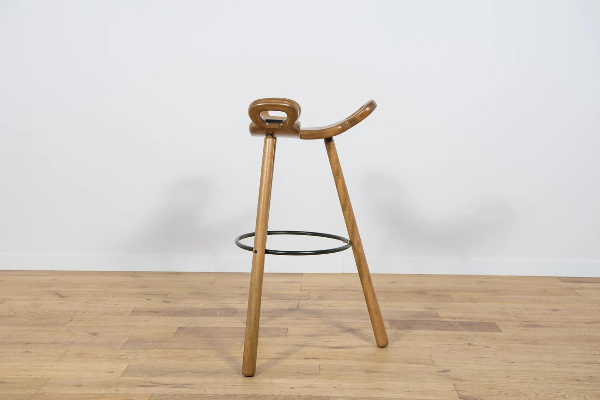 Bar Stool Marbella, brown beech, black metal, Confonorm, Spain, 1970s - 74337