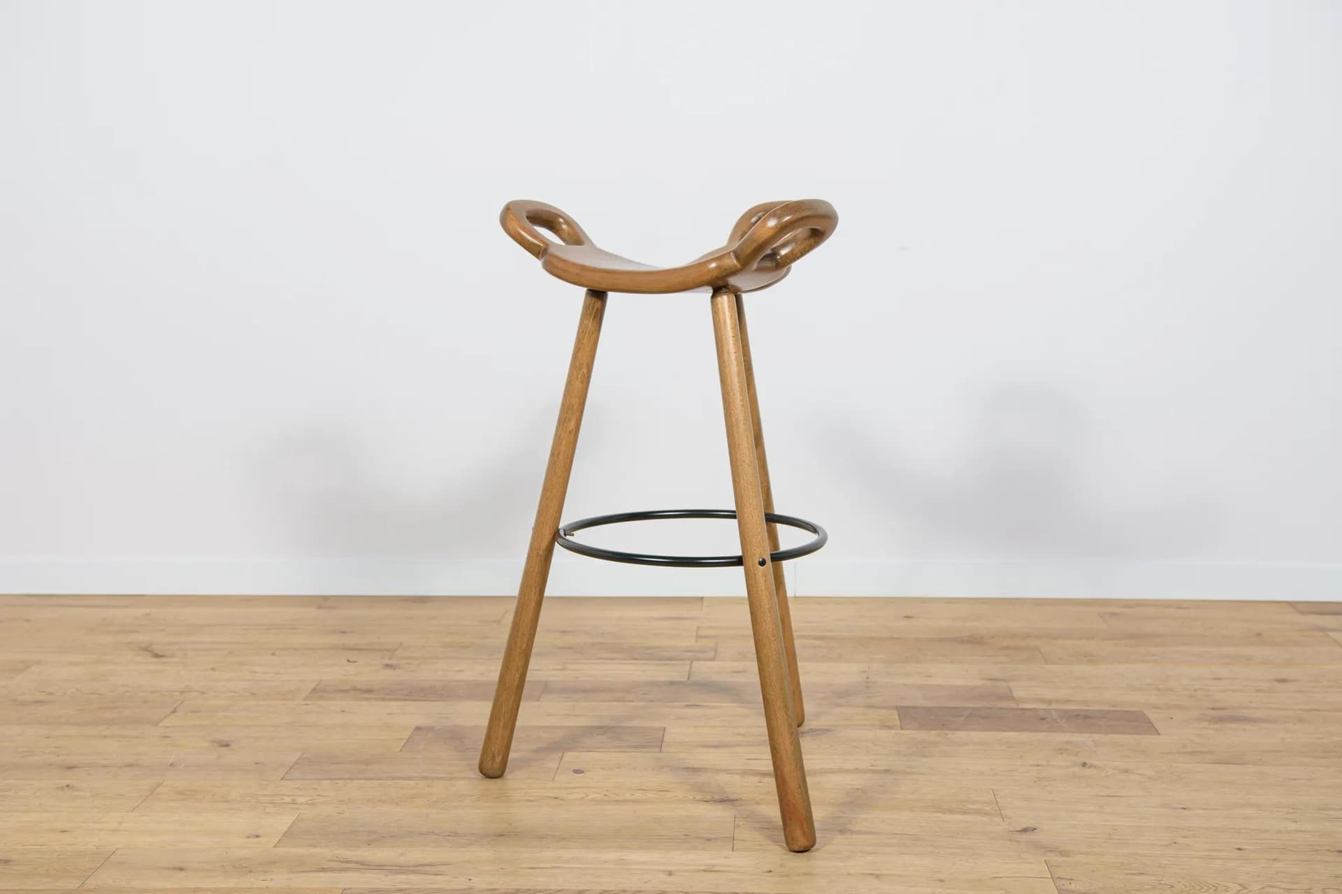 Bar Stool Marbella, brown beech, black metal, Confonorm, Spain, 1970s - 74335