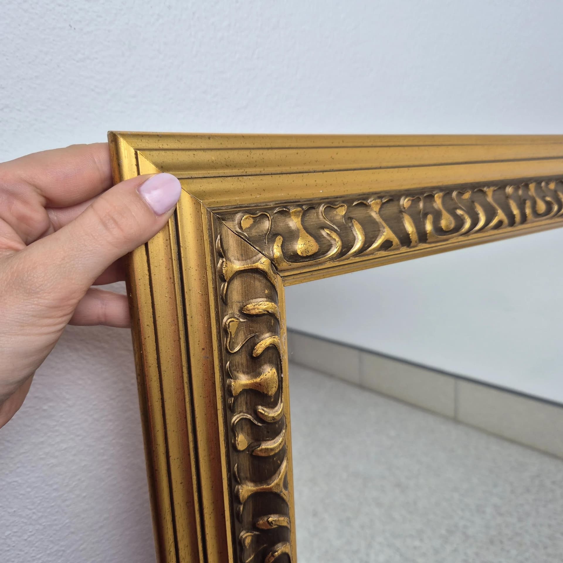 Wall mirror, Neo-Baroque, golden wood, Germany, 1970s - 75532