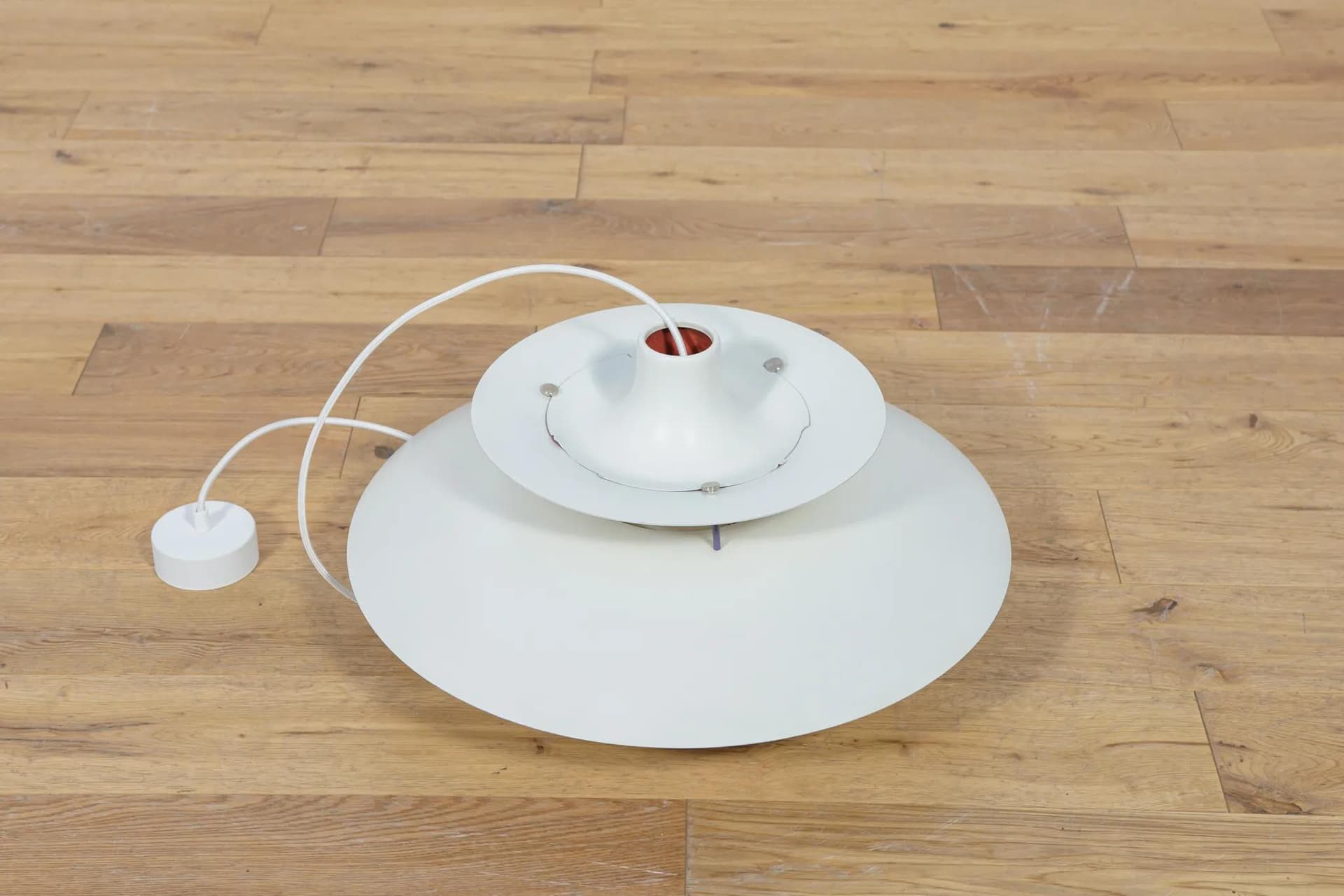 Pendant lamp PH5, white aluminum, by P. Henningsen, Louis Poulsen, Denmark, 1960s. - 74267