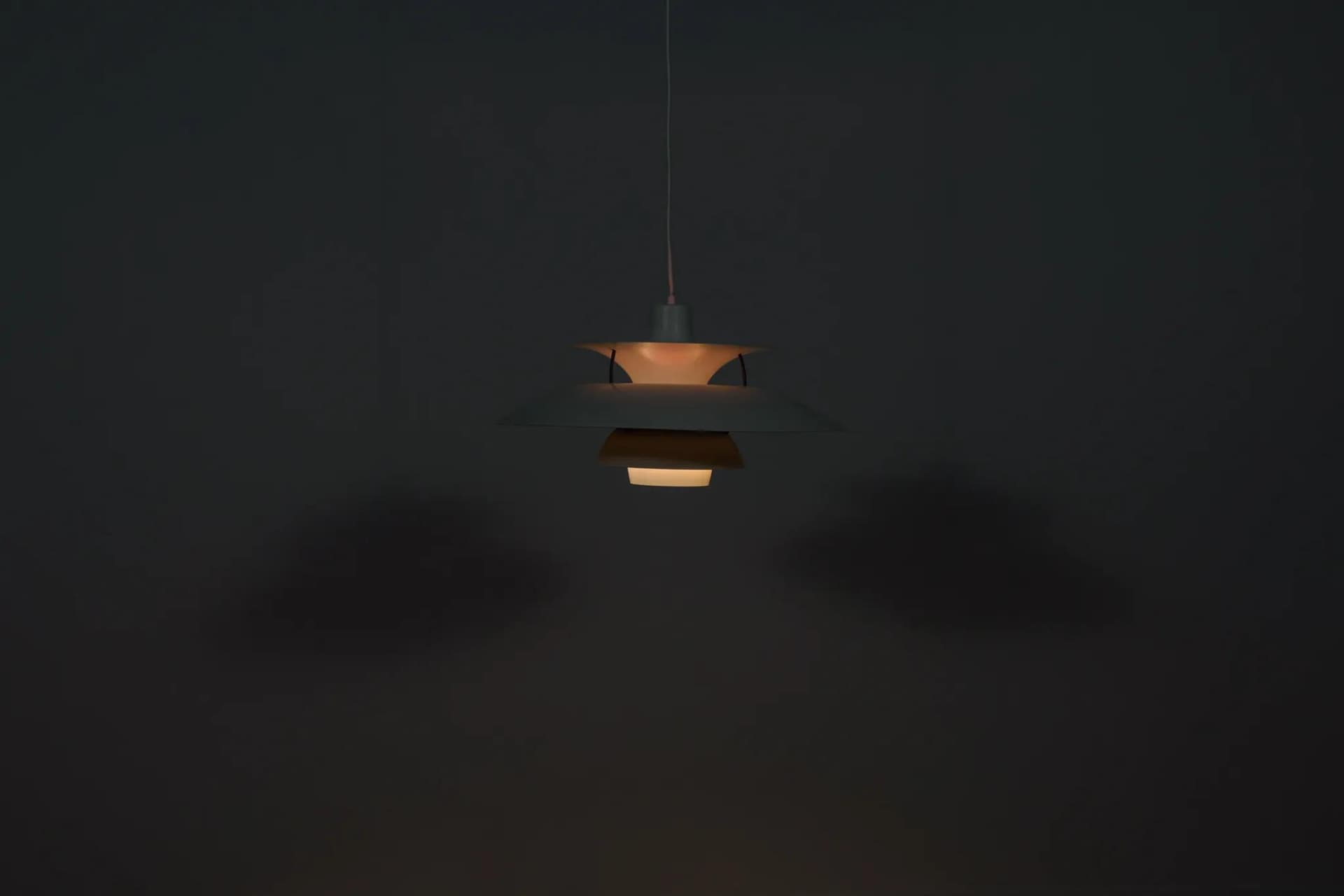 Pendant lamp PH5, white aluminum, by P. Henningsen, Louis Poulsen, Denmark, 1960s. - 74270