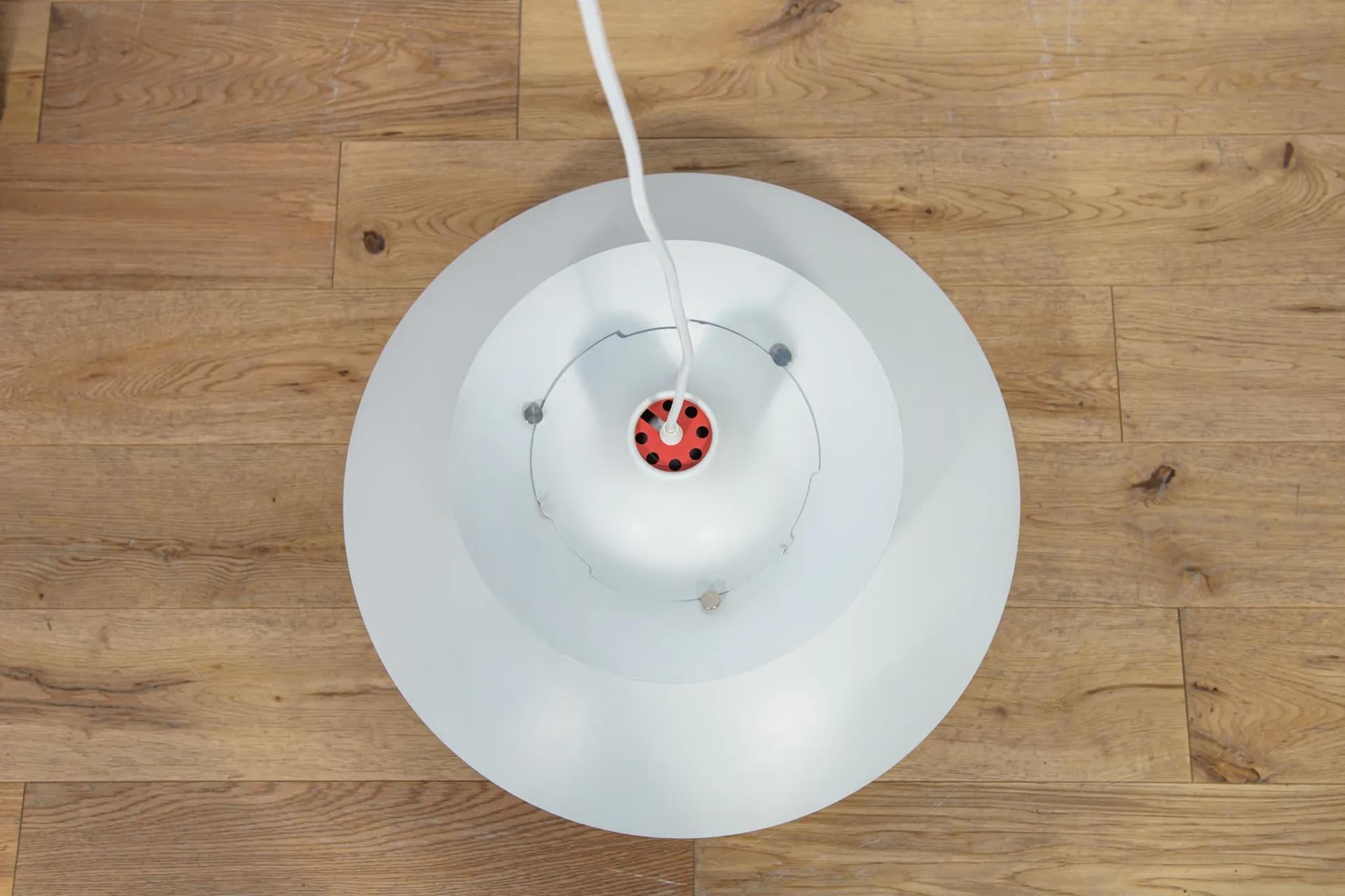 Pendant lamp PH5, white aluminum, by P. Henningsen, Louis Poulsen, Denmark, 1960s. - 74265
