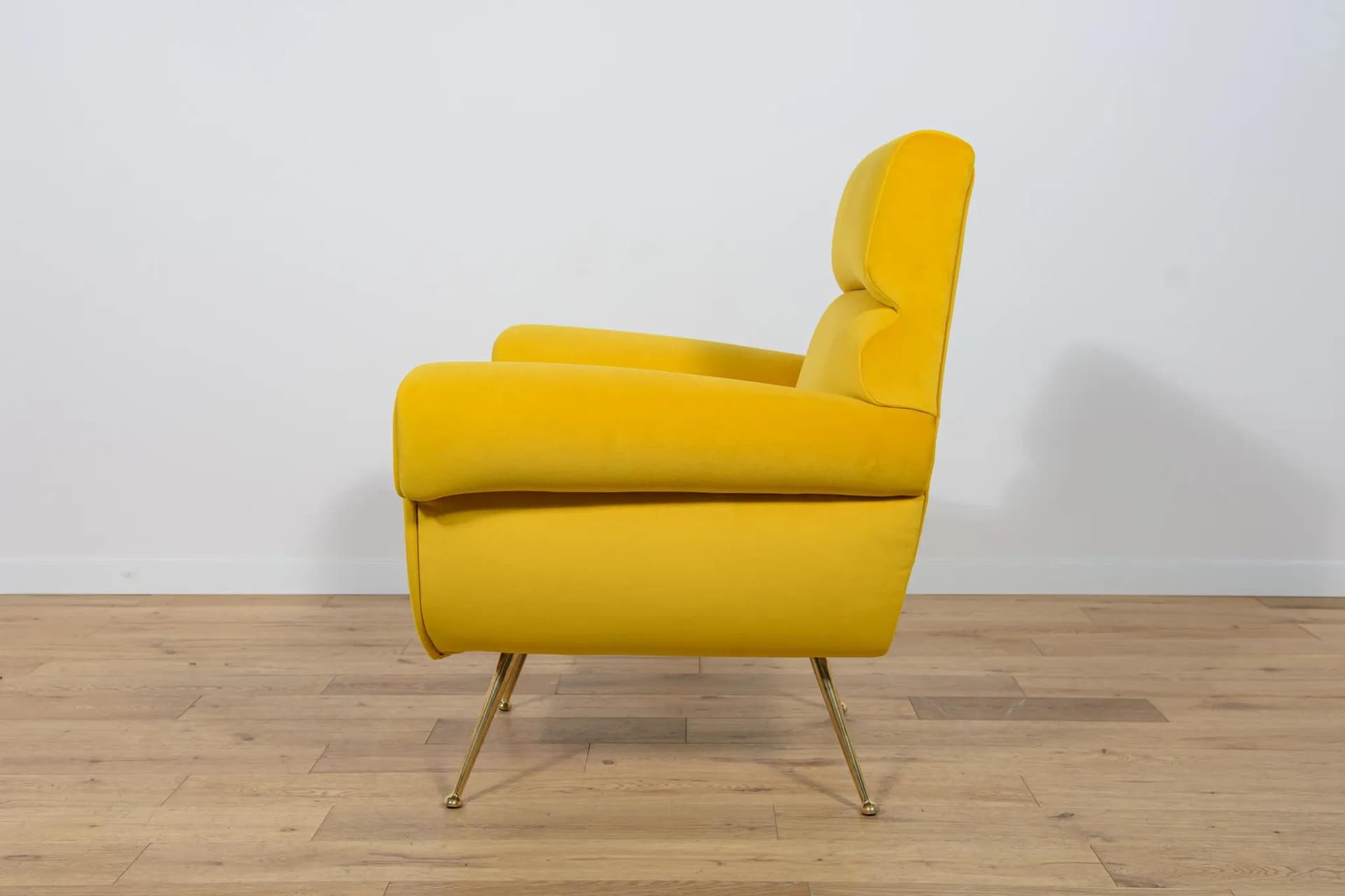 Armchair, yellow velvet, metal, by G. Radice, Minotti, Italy, 1950s. - 75216