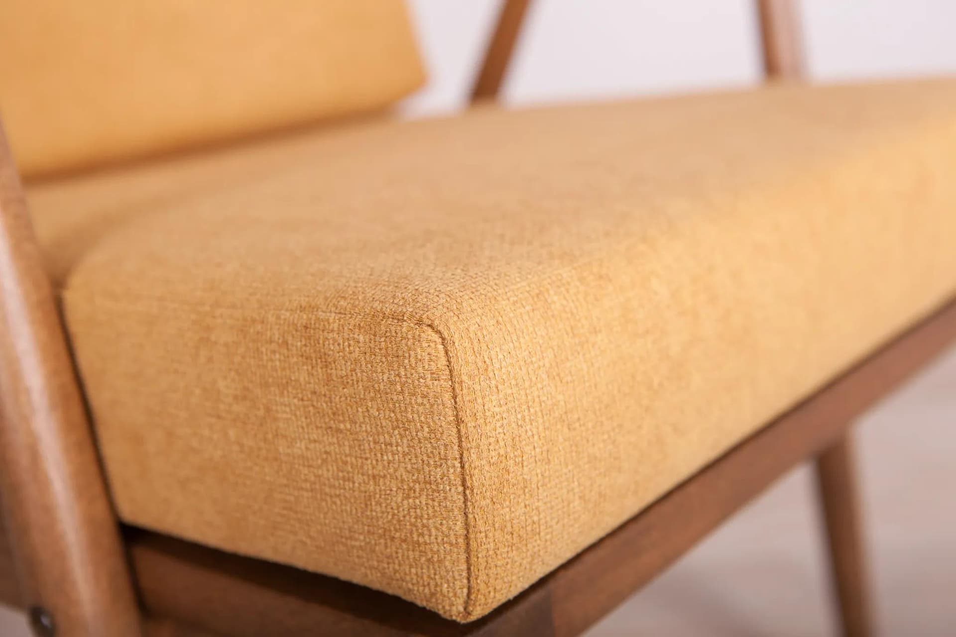 Armchair, beech walnut, mustard fabric, TON, Czechoslovakia, 1960s. - 75210