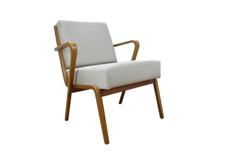 Fotel 53693, drewno brązowy, tkanina szara, proj. S. Selmanagic, Deutsche Werkstätten Hellerau, Niemcy, lata 50.