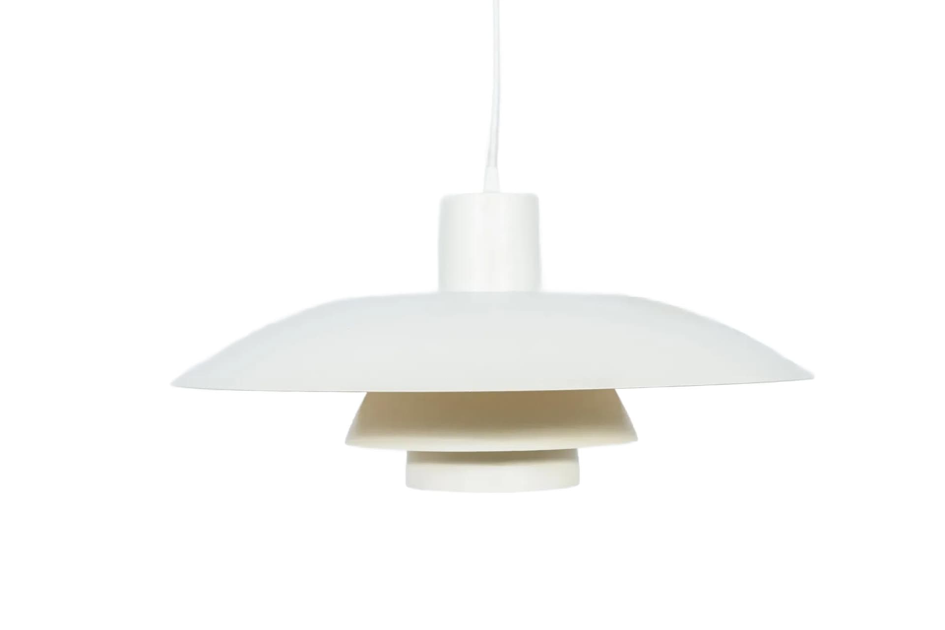 Pendant lamp PH 4/3, ivory white, aluminum, by P. Henningsen, Louis Poulsen, Denmark, 1960s.