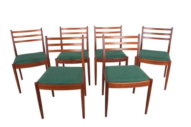 Komplet sześciu krzeseł, teak butelkowa zieleń, proj. V. Wilkins, G-Plan, Wielka Brytania, lata 60. - WYMIARY