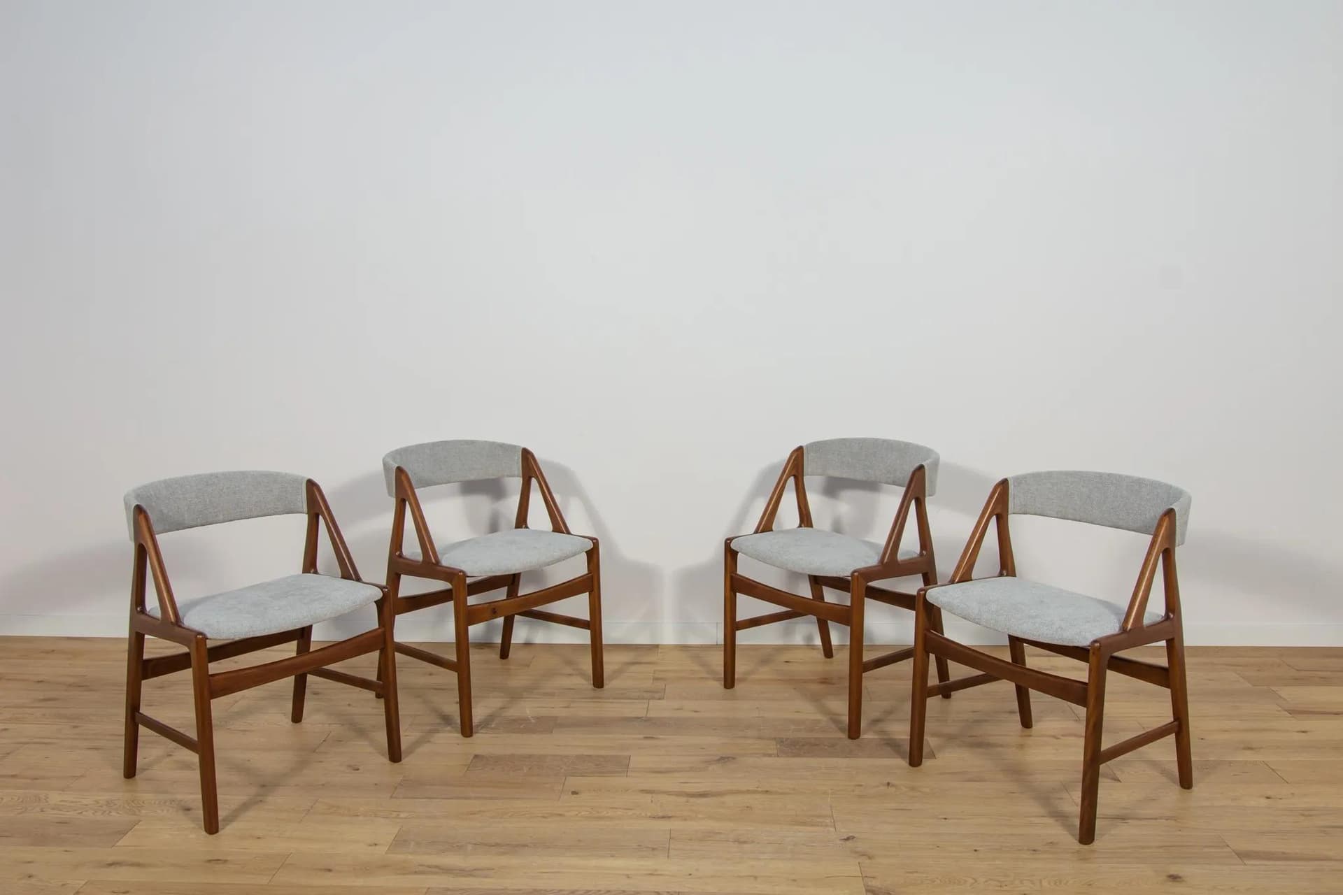Set of four chairs, brown teak, grey upholstery, Denmark, 1960s. - 75409