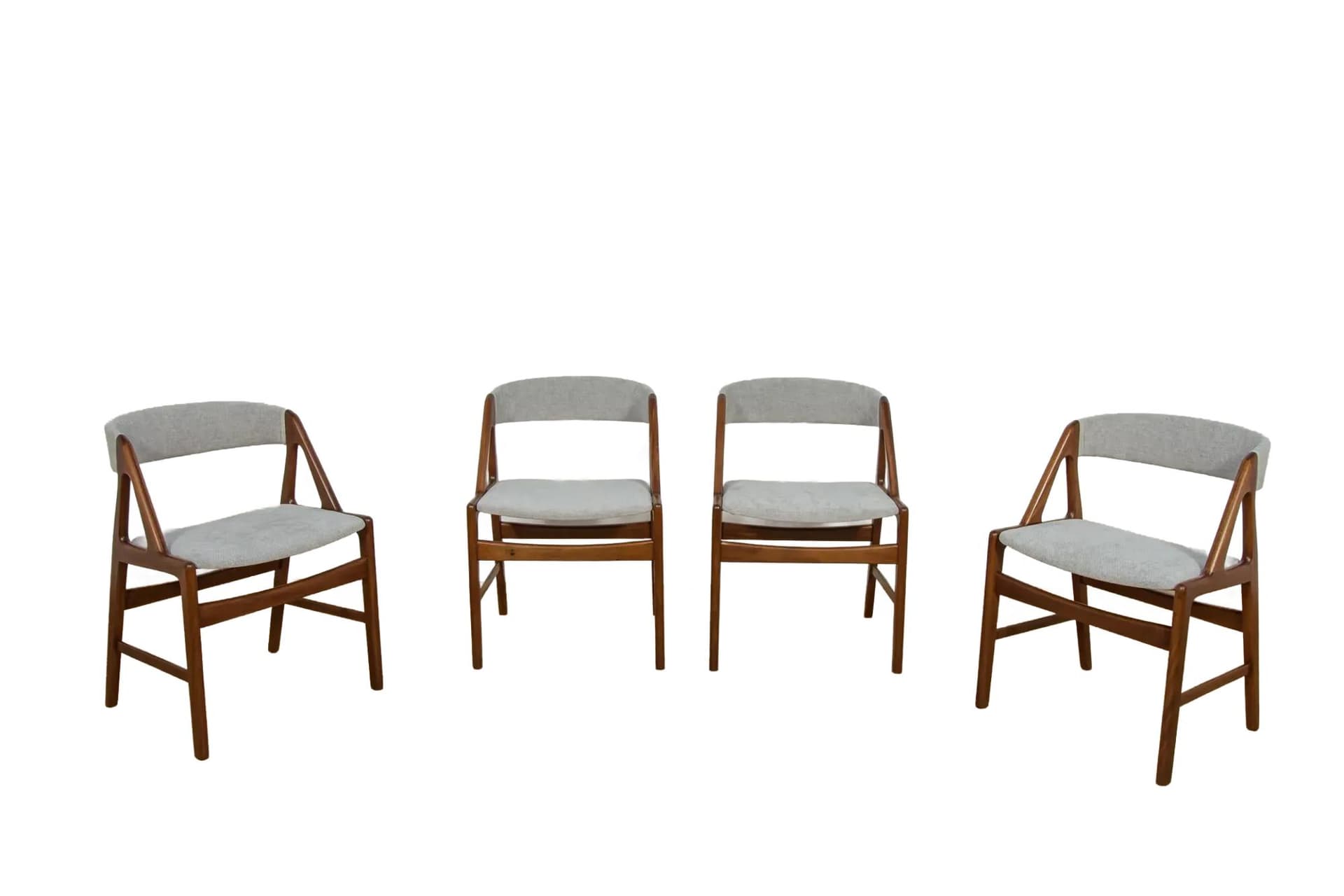 Set of four chairs, brown teak, grey upholstery, Denmark, 1960s.