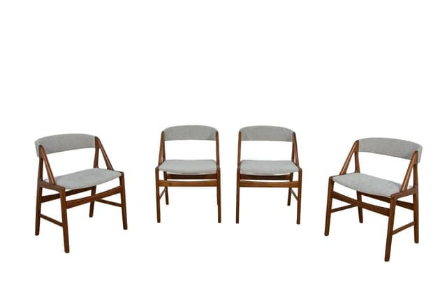 Set of four chairs, brown teak, grey upholstery, Denmark, 1960s. - DIMENSION