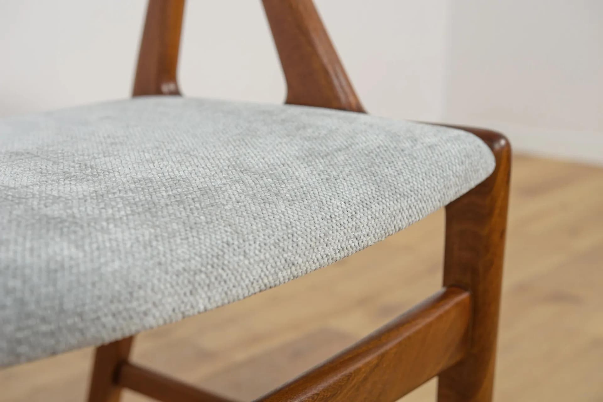 Set of four chairs, brown teak, grey upholstery, Denmark, 1960s. - 75414