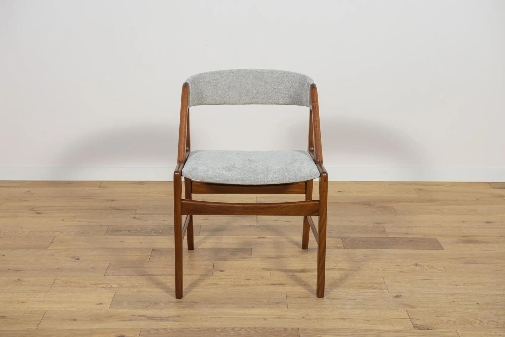 Set of four chairs, brown teak, grey upholstery, Denmark, 1960s. - 75416
