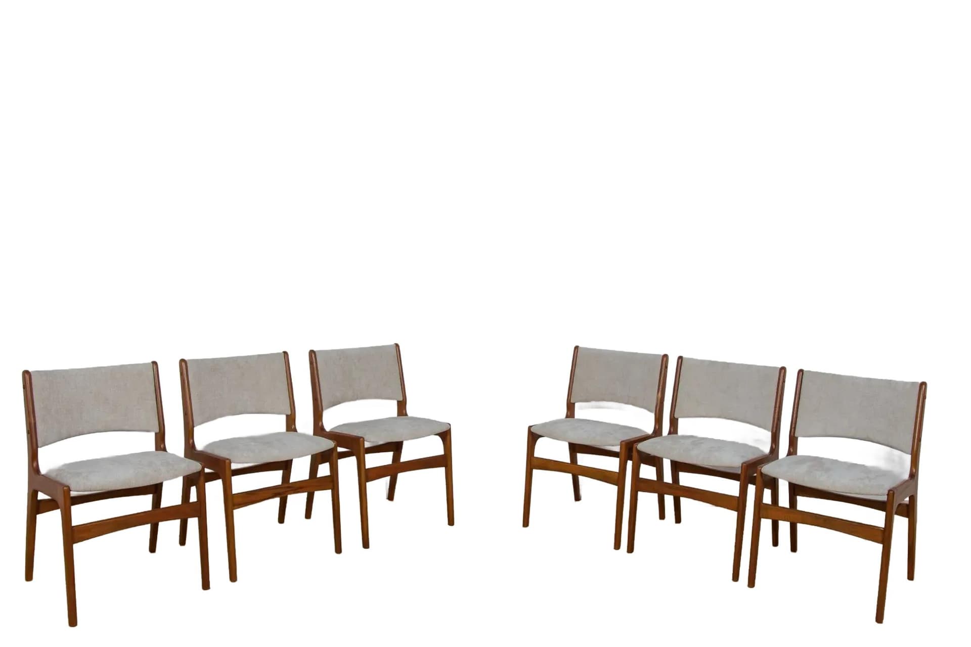 Set of six chairs, light brown teak, by J. Andersen, Denmark, 1960s.