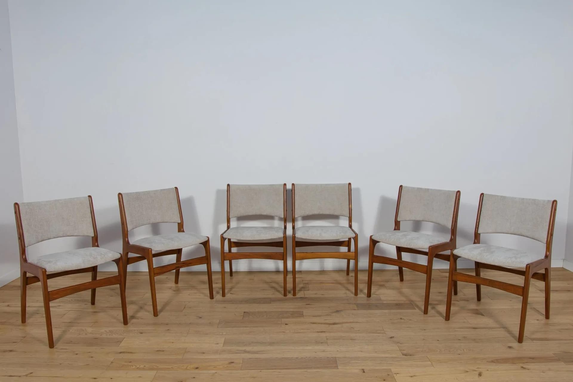 Set of six chairs, light brown teak, by J. Andersen, Denmark, 1960s. - 75361