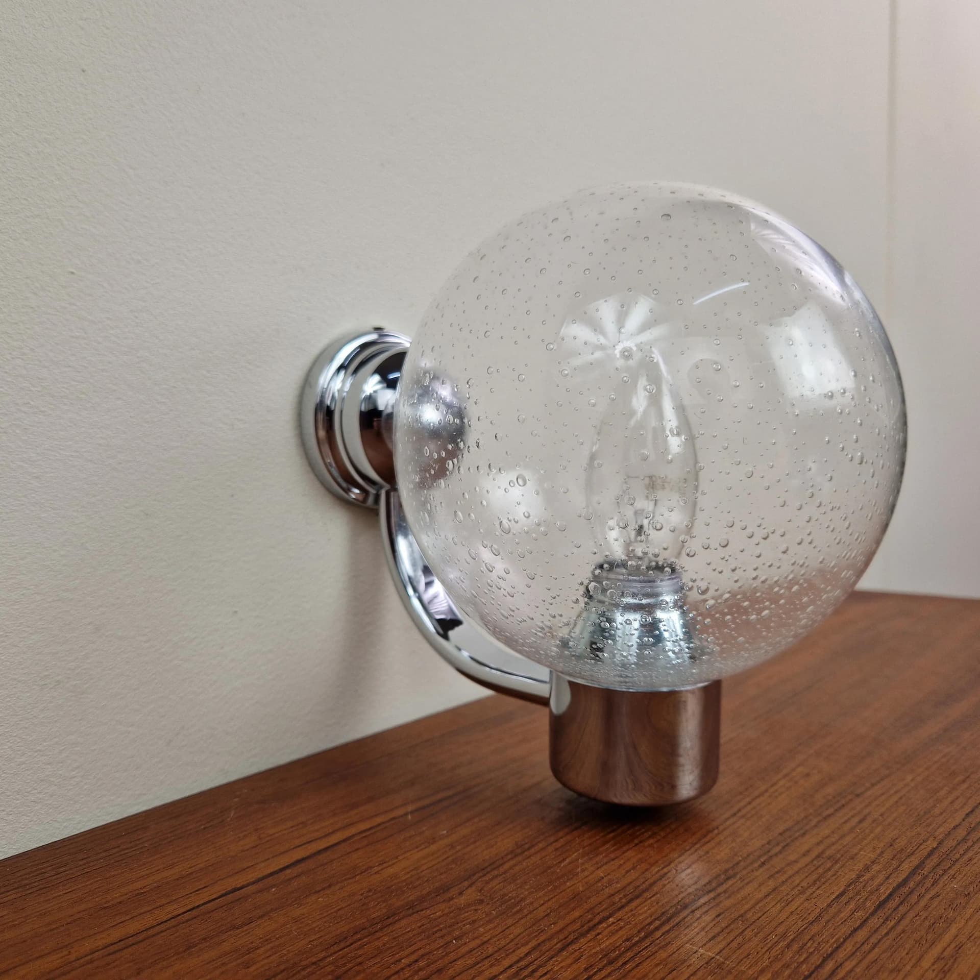 Kinkiet, szkło transparentne, chrom, Lenz, Niemcy, lata 80. - 75527