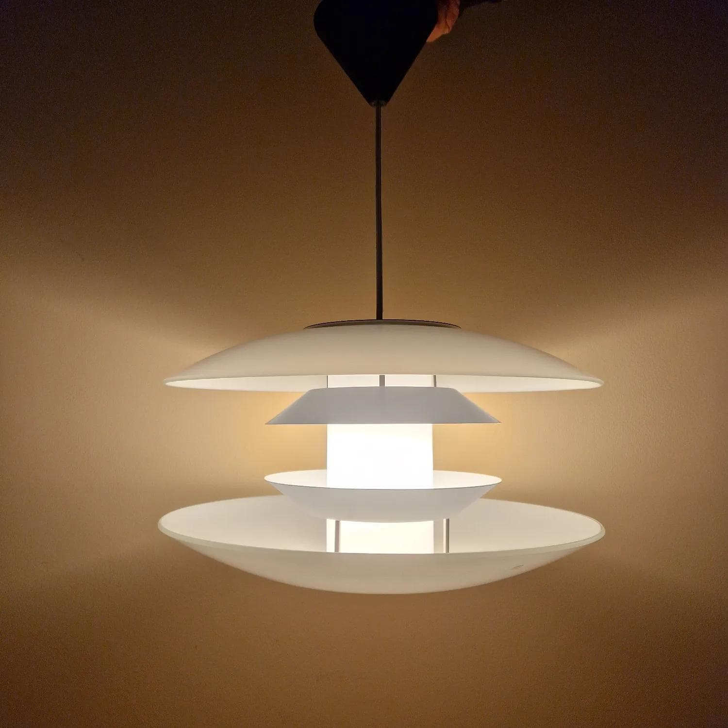 Tiered pendant lamp, white glass, Halo Tech Design, Denmark, 1990s. - 75482