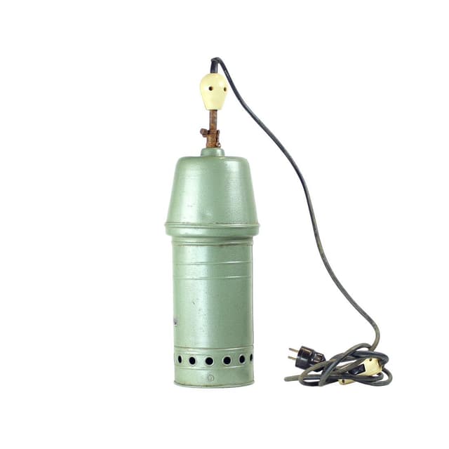 Ceiling lamp, industrial, green metal, Czechoslovakia, 1950s. - DIMENSION