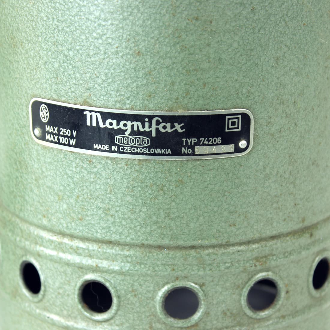 Ceiling lamp, industrial, green metal, Czechoslovakia, 1950s. - 75808