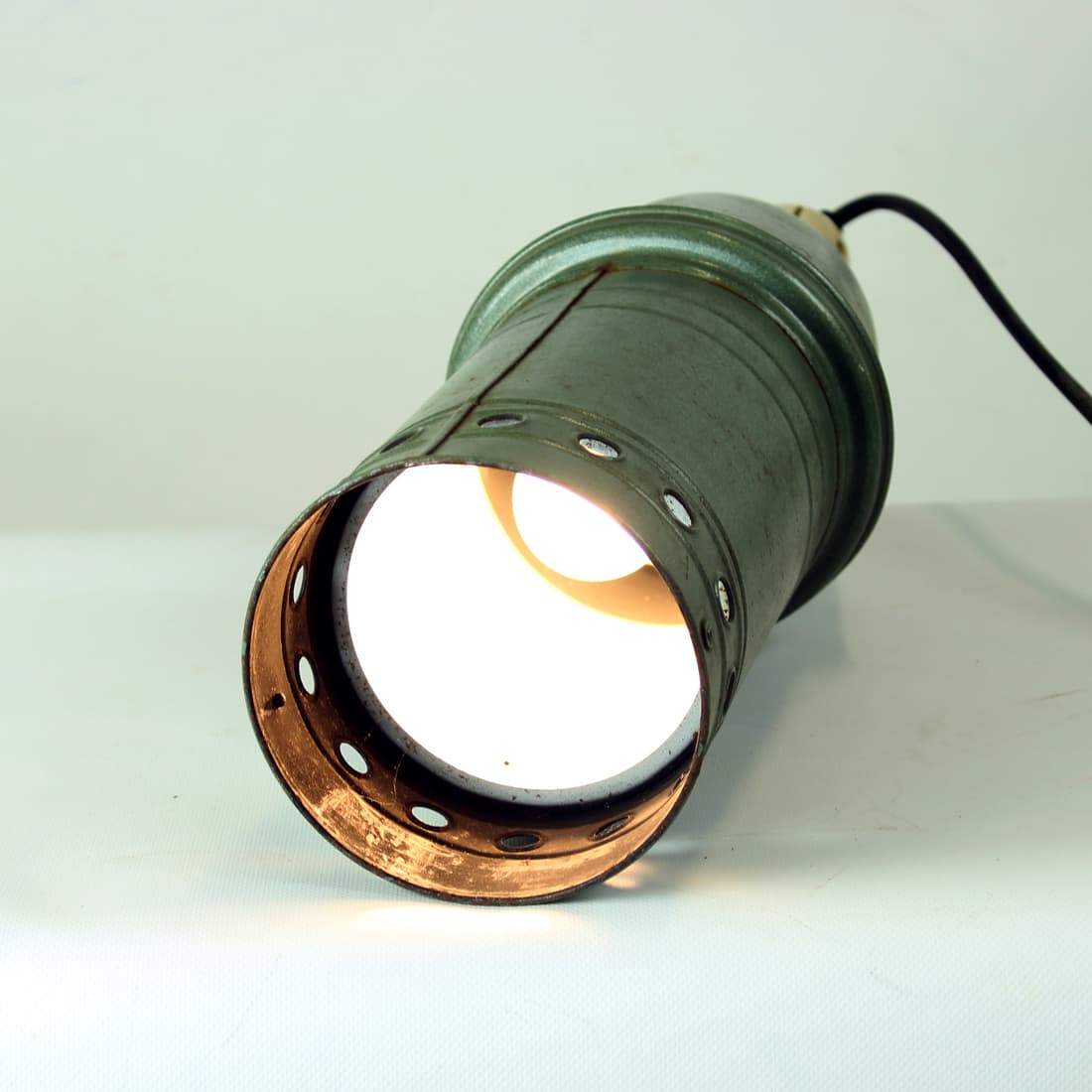 Ceiling lamp, industrial, green metal, Czechoslovakia, 1950s. - 91477