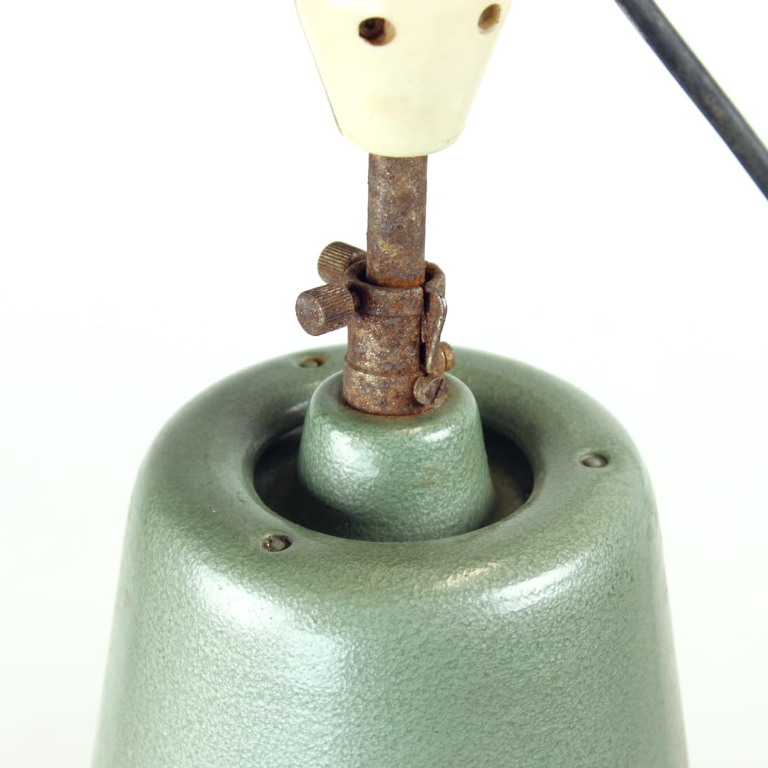 Ceiling lamp, industrial, green metal, Czechoslovakia, 1950s. - 75806
