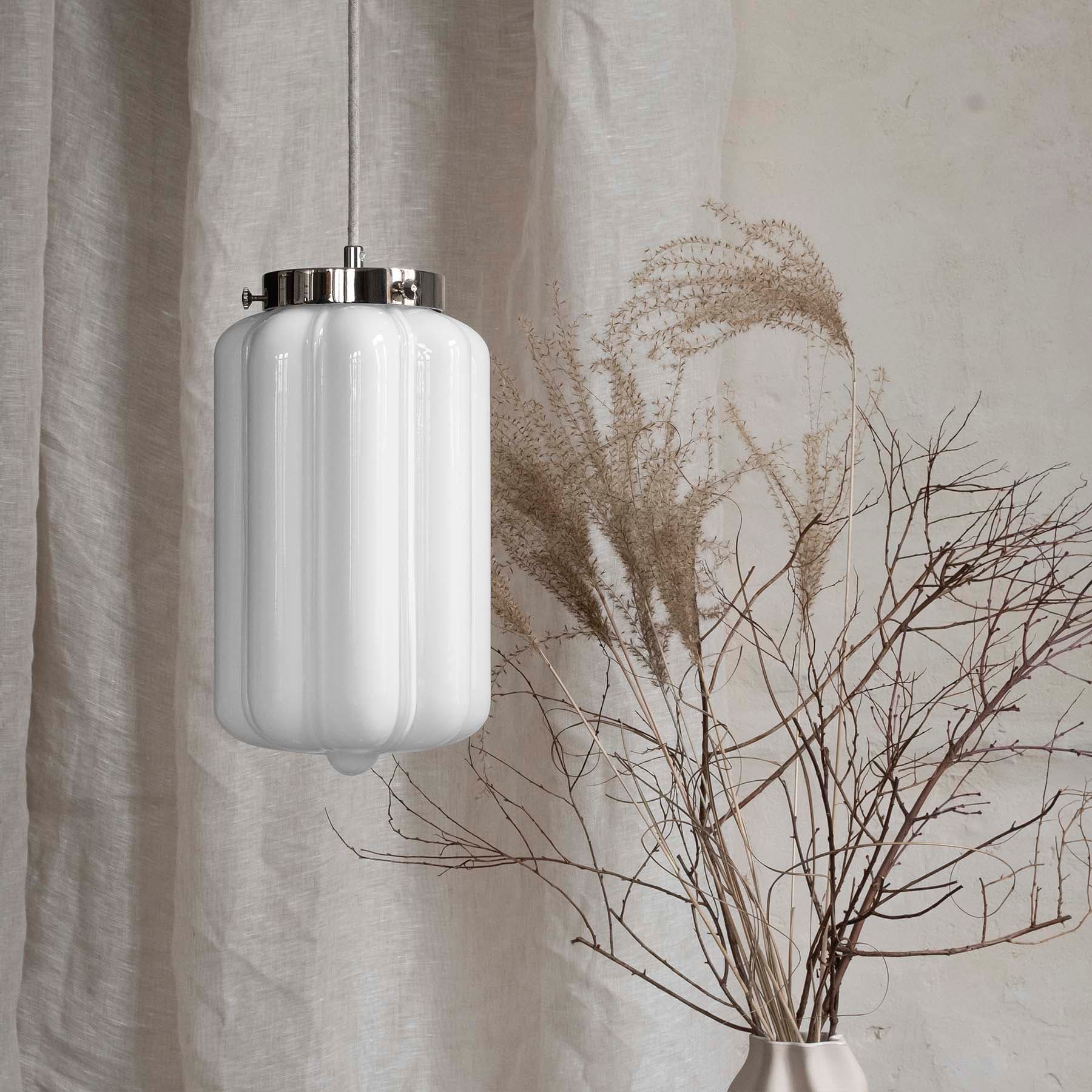 Lampa wisząca Deco szkło opalowe, nikiel, Embassy Interiors - 75972