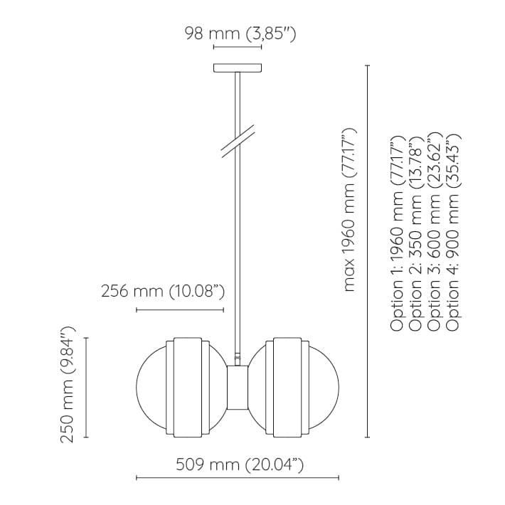 Lampa wisząca podwójna Saturn szło opalowe, mosiądz, Embassy Interiors - 89951
