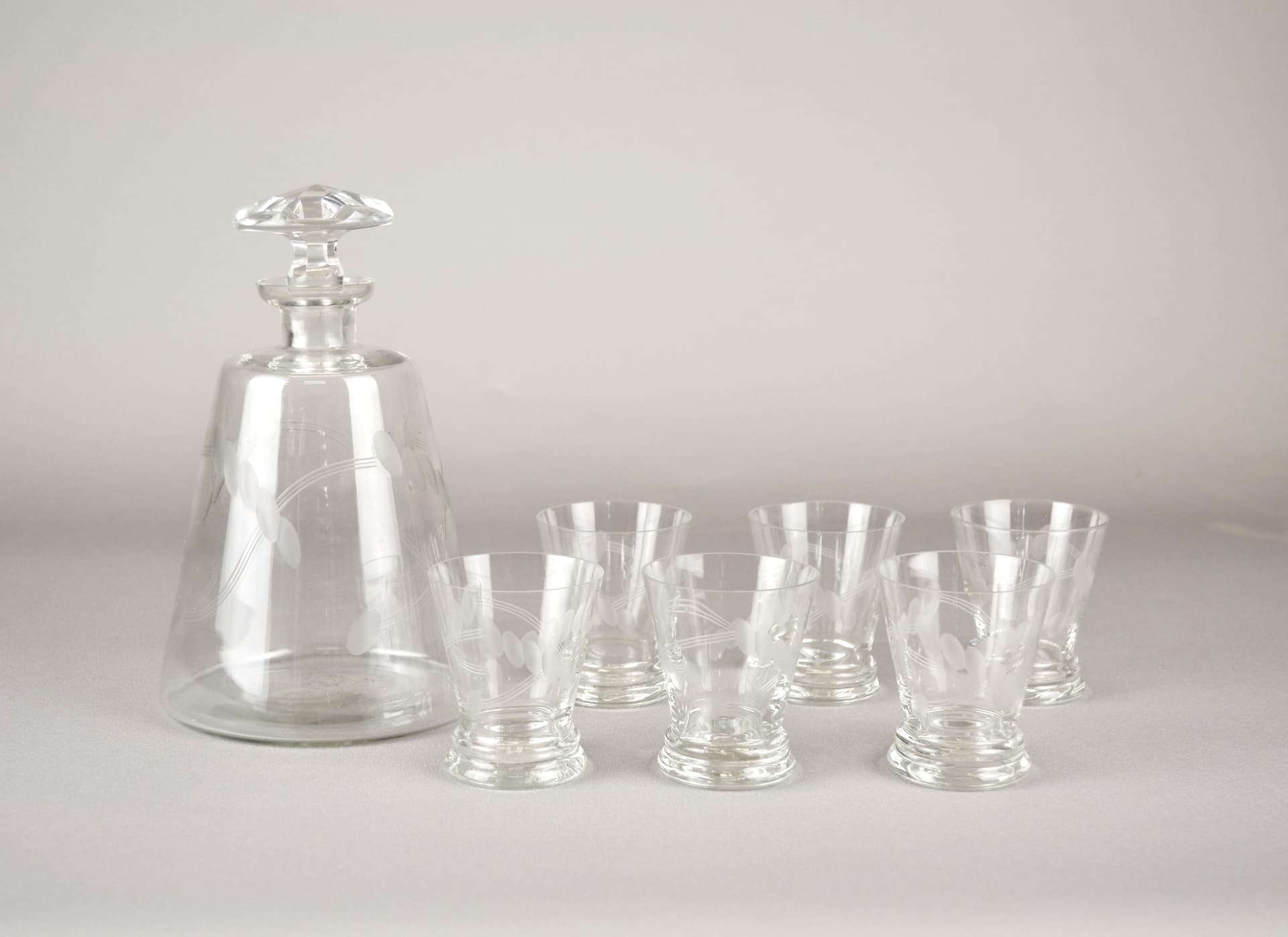 Zestaw karafka ze szklankami, Art déco, szkło transparentne, lata 30. - 559