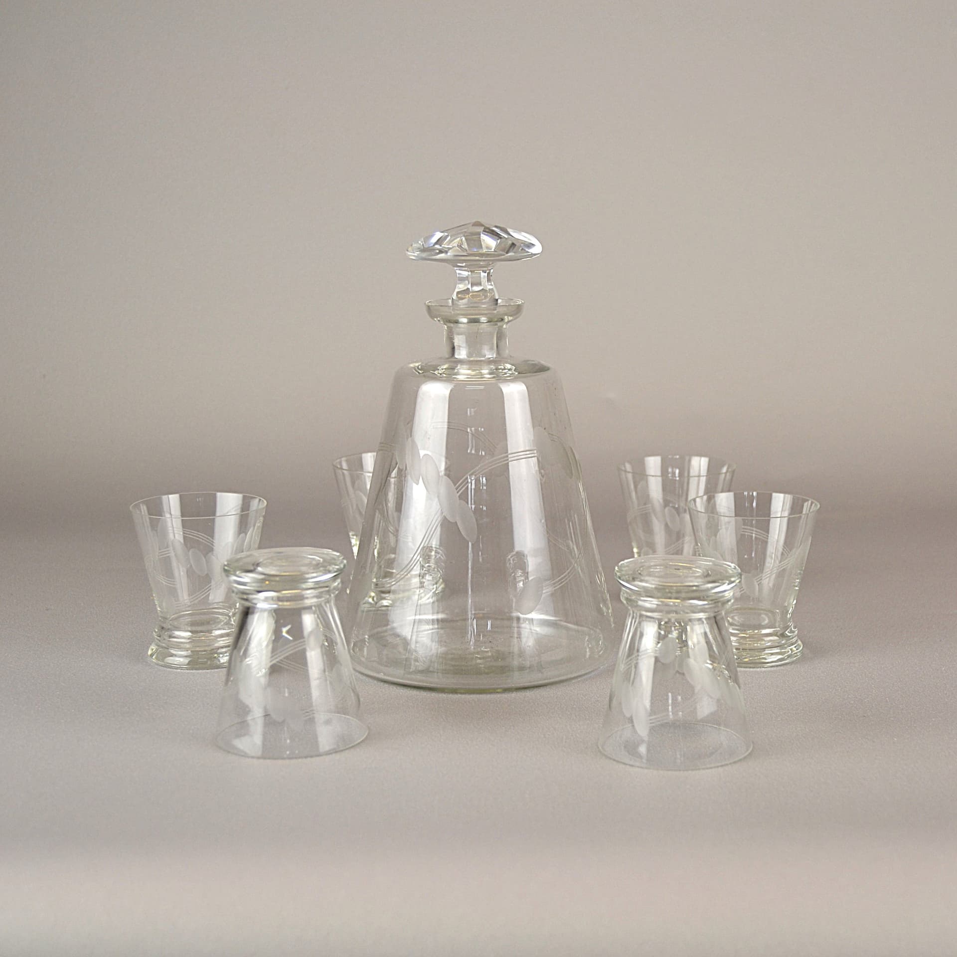 Zestaw karafka ze szklankami, Art déco, szkło transparentne, lata 30. - 563