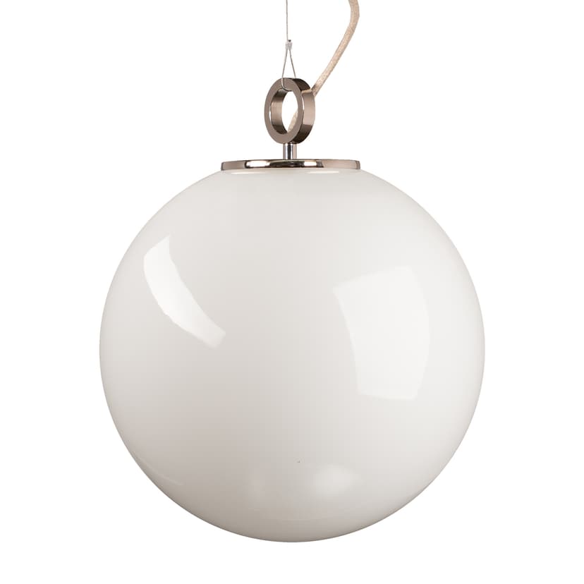 Lampa wisząca z pierścieniem Biała Kula 300 szkło, nikiel, Embassy Interiors