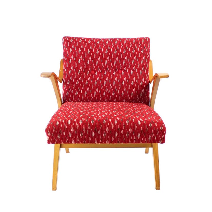 Armchair, red, oak, Czechoslovakia, 1960s.