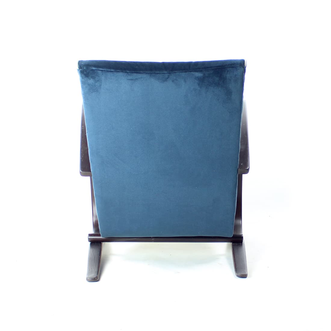 Fotel H-269, velvet niebieski, jesion ciemny, proj. J. Halabala, UP Závody, Czechosłowacja, lata 20. - 76508