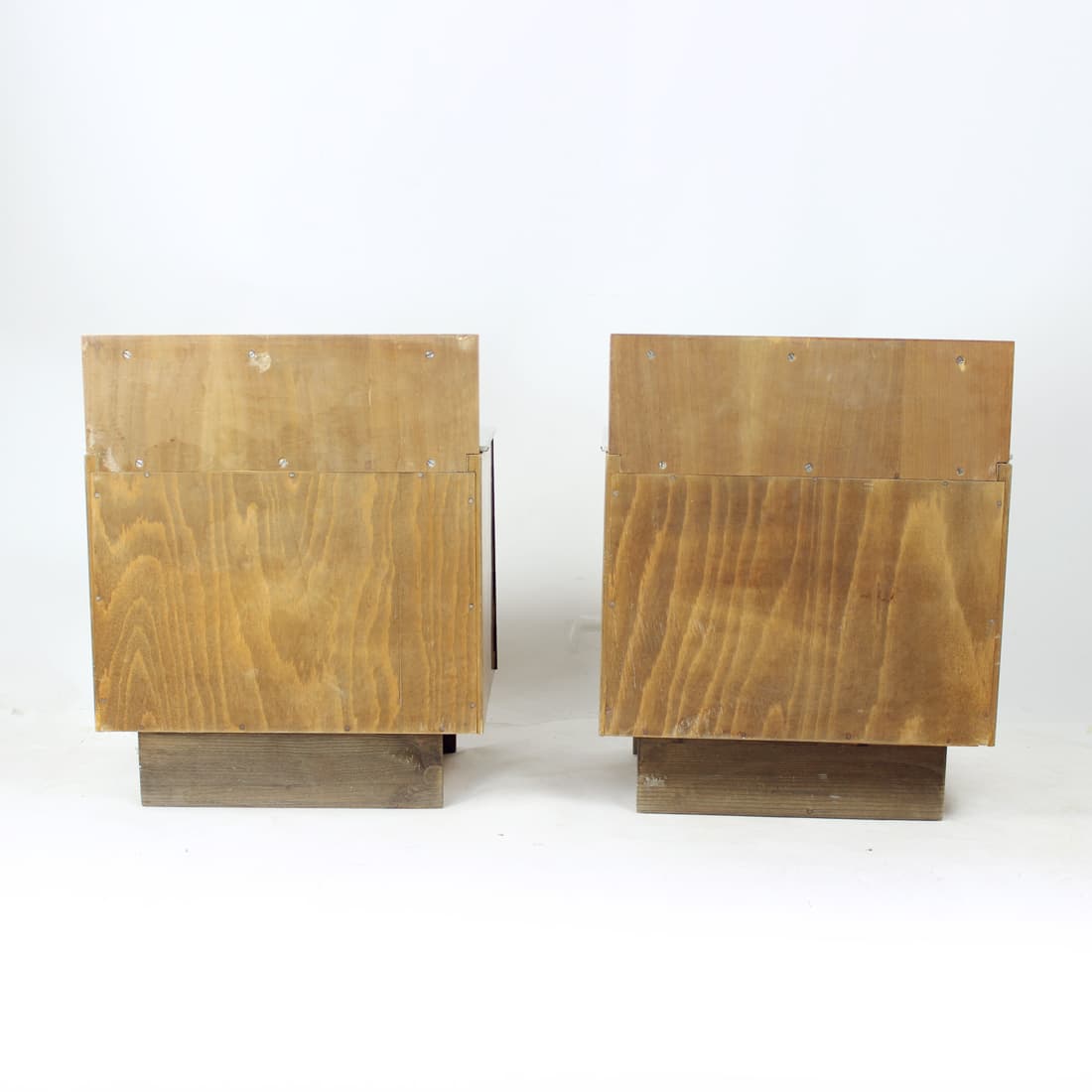 Pair of nightstands, brown oak, grey glass, Czechoslovakia, 1950s. - 90900