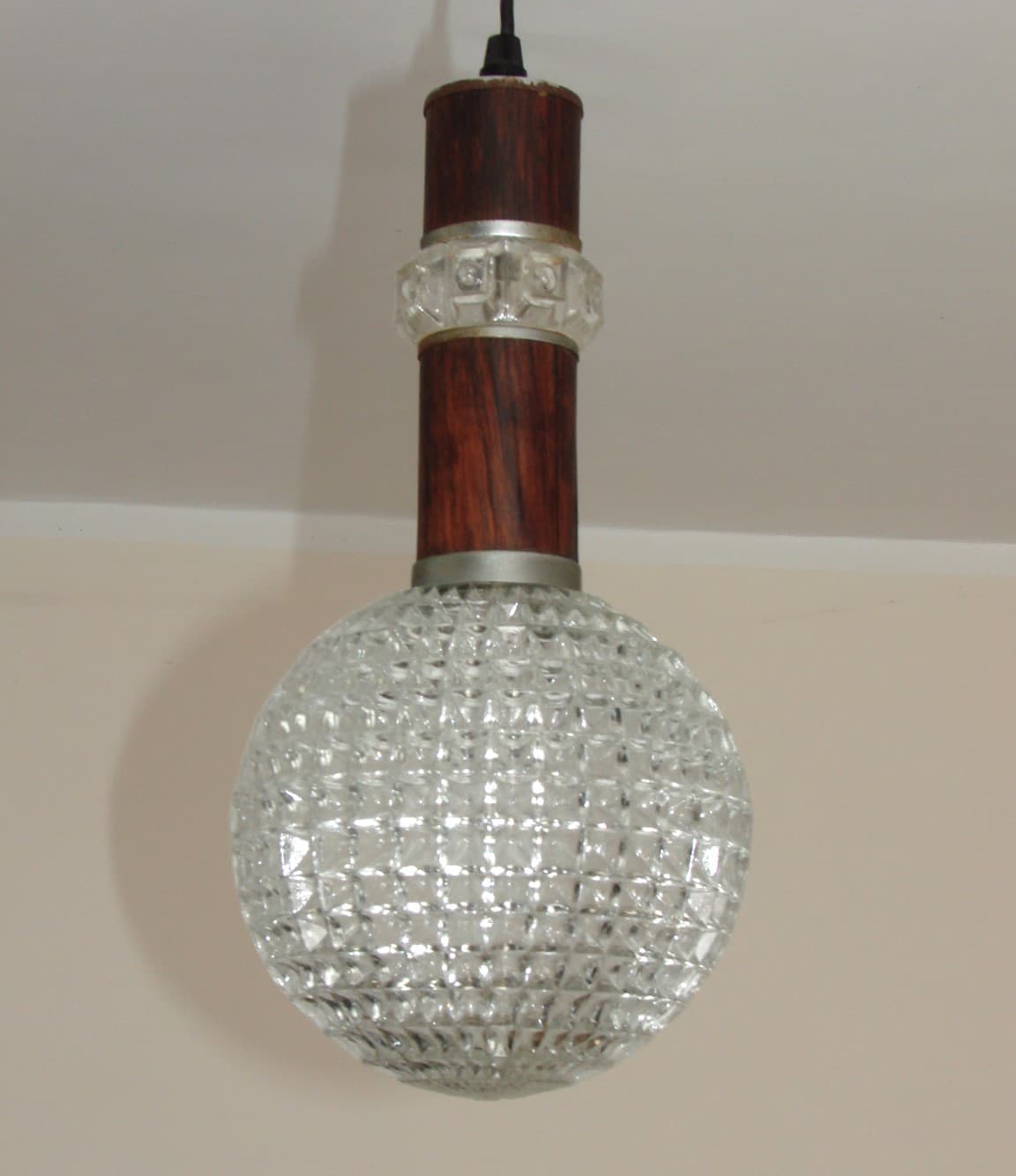 Lampa wisząca, palisander brązowy, szkło przezroczyste, metal, lata 60. - 77303
