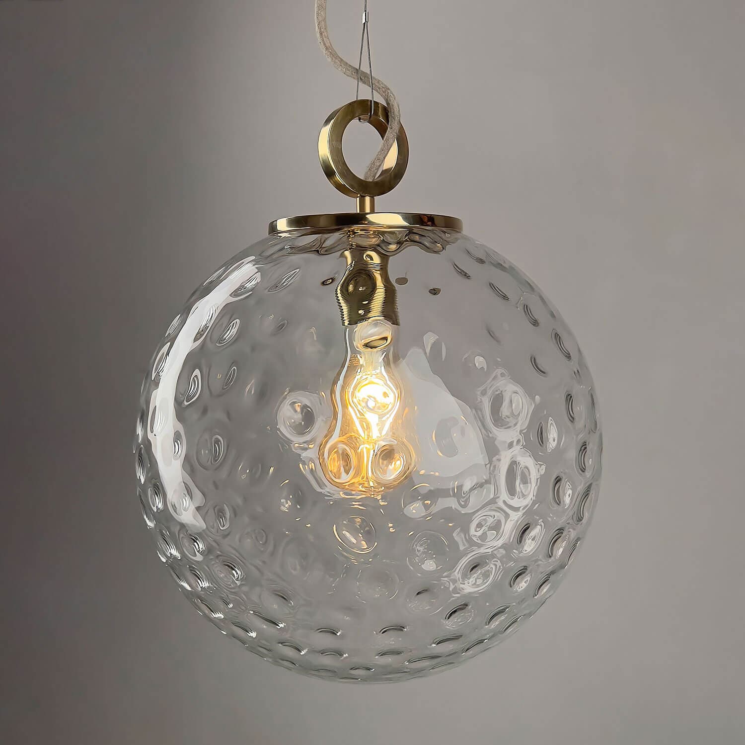 Lampa wisząca z pierścieniem Kula Refleksyjna 300 szkło, mosiądz, Embassy Interiors - 77409