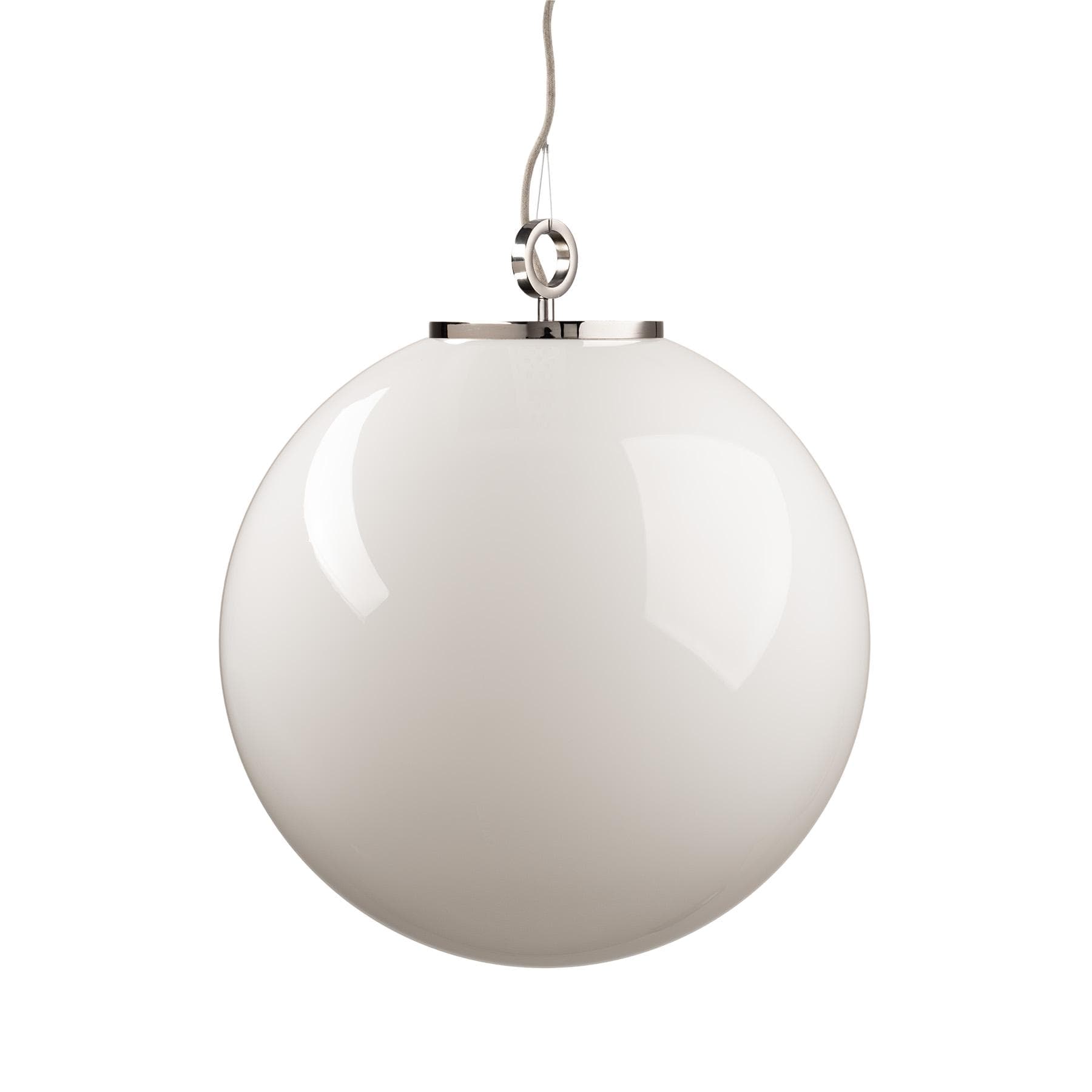 Lampa wisząca z pierścieniem Biała Kula 500 szkło, nikiel, Embassy Interiors