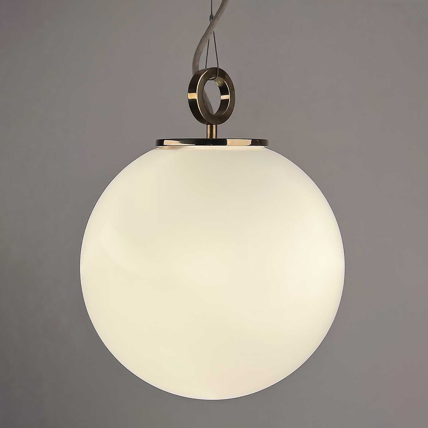 Lampa wisząca z pierścieniem Biała Kula 350 szkło, mosiądz, Embassy Interiors - 77375