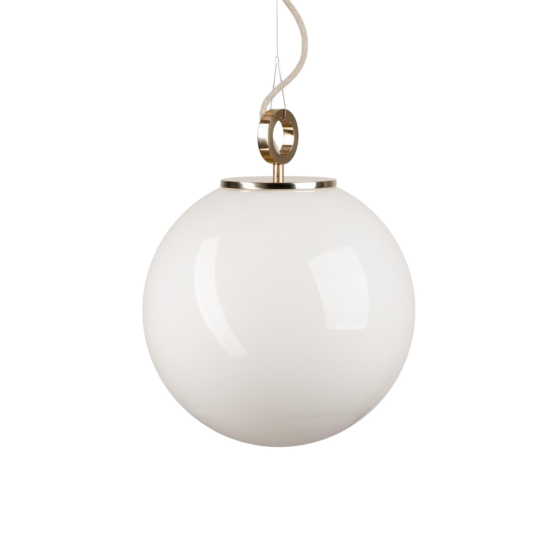 Lampa wisząca z pierścieniem Biała Kula 300 szkło, mosiądz, Embassy Interiors