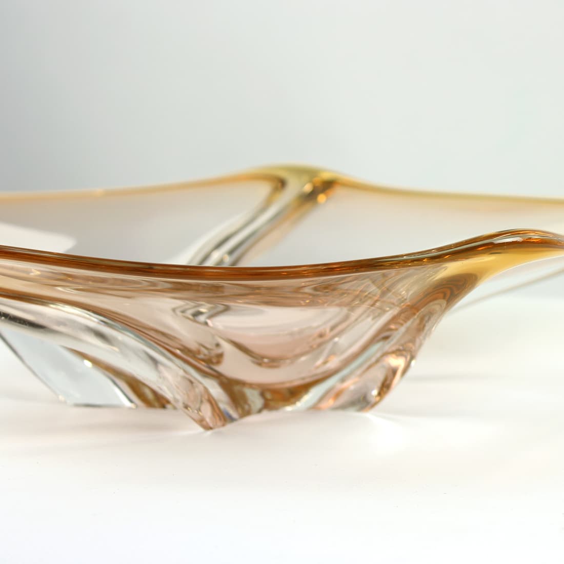 Art glass bowl, amber, glass, by F. Zemek, Czechoslovakia, 1960s. - 90938