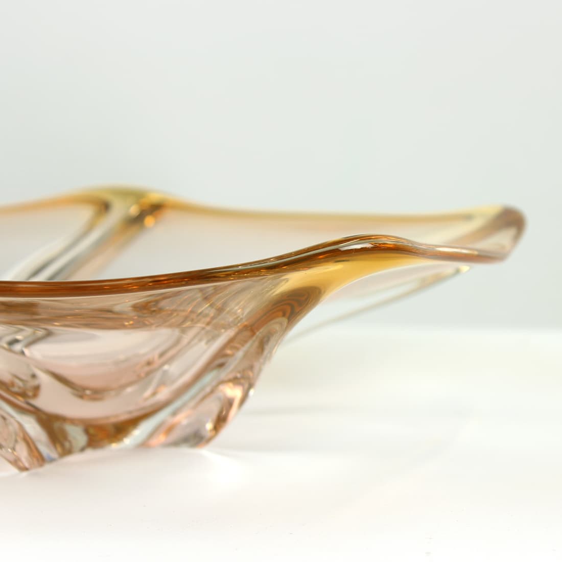 Art glass bowl, amber, glass, by F. Zemek, Czechoslovakia, 1960s. - 90939