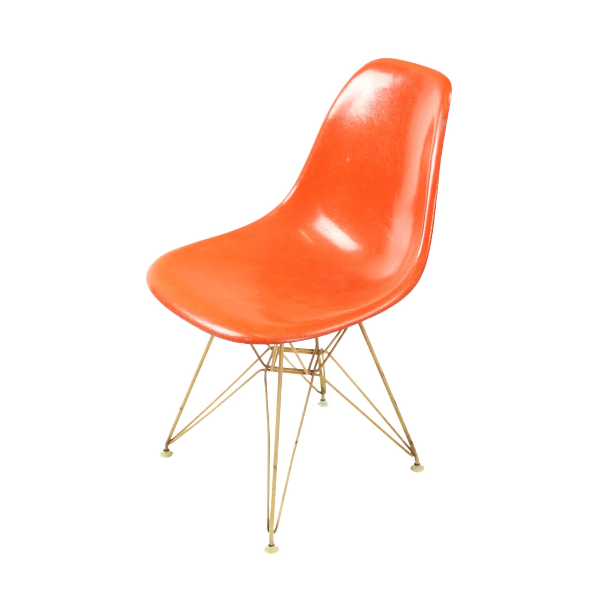 Krzesło, pomarańczowy plastik, proj. C. & R. Eames, Herman Miller, USA, lata 60. - 92362