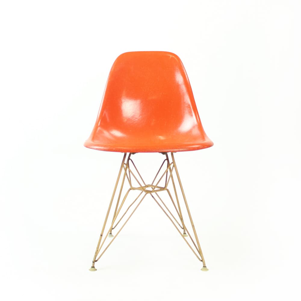 Krzesło, pomarańczowy plastik, proj. C. & R. Eames, Herman Miller, USA, lata 60. - 90953