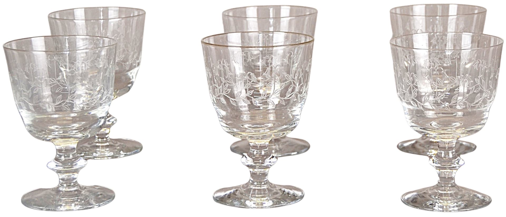 Zestaw sześciu kieliszków, przejrzysty kryształ, Francja, początek XX w.