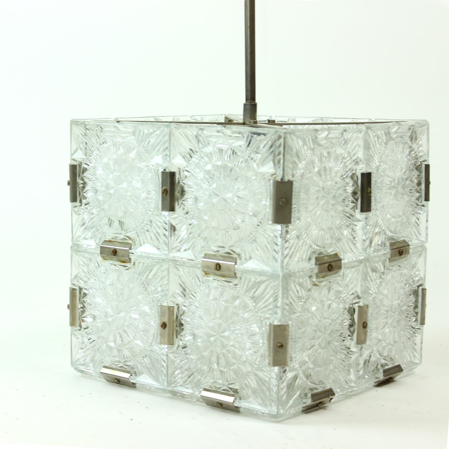 Lampa wisząca cube, transparentne szkło, Kamenický Šenov, Czechosłowacja, lata 70. - 91032