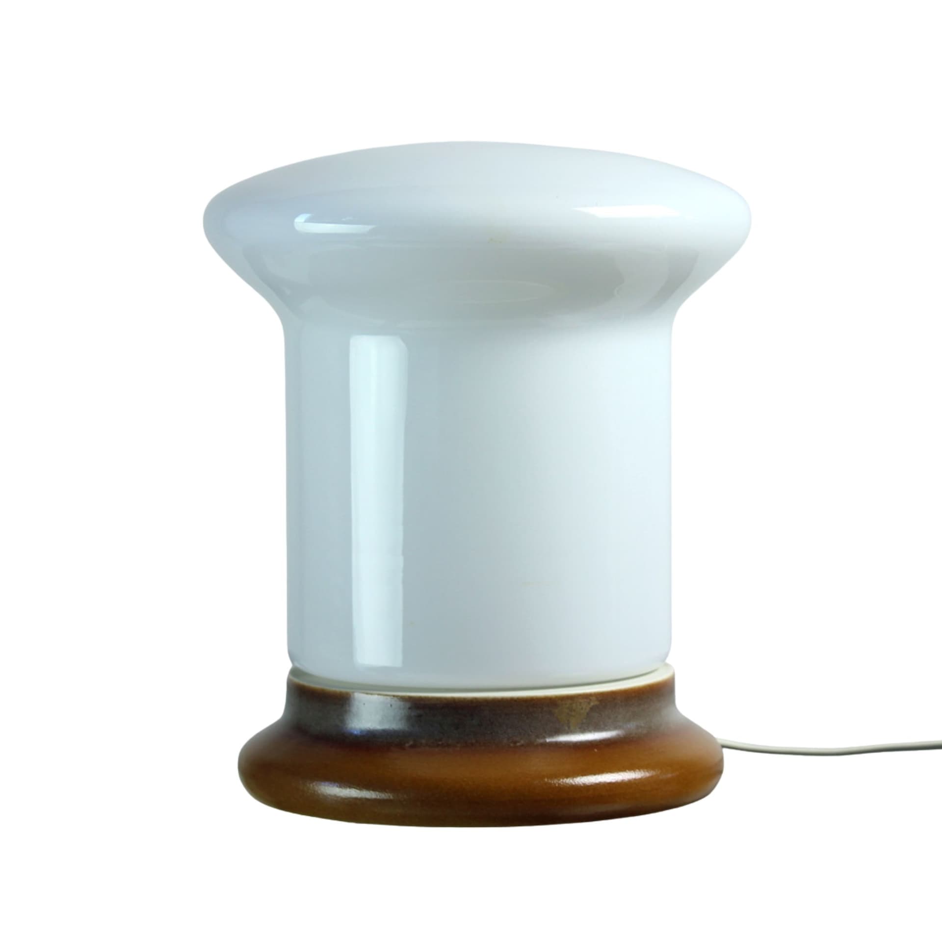 Lampa stołowa, ceramika brązowa, szkło białe, proj. I. Jakes, OPP Jihlava, Czechosłowacja, lata 60. - 92374