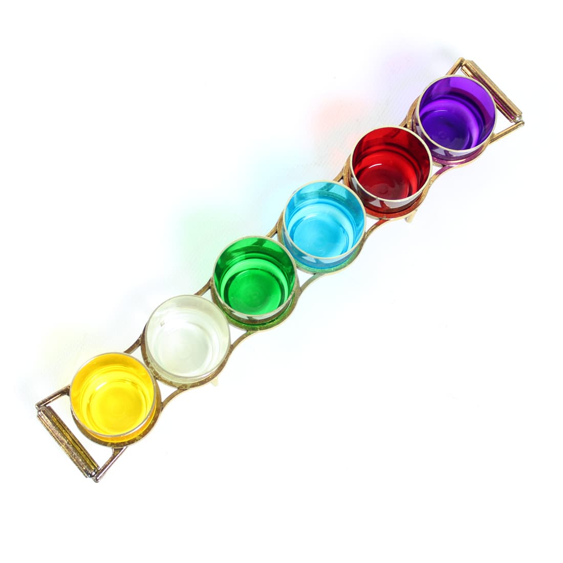 Zestaw kieliszków do likieru ze stojakiem, multikolor, szkło, Czechosłowacja, lata 60. - 91104