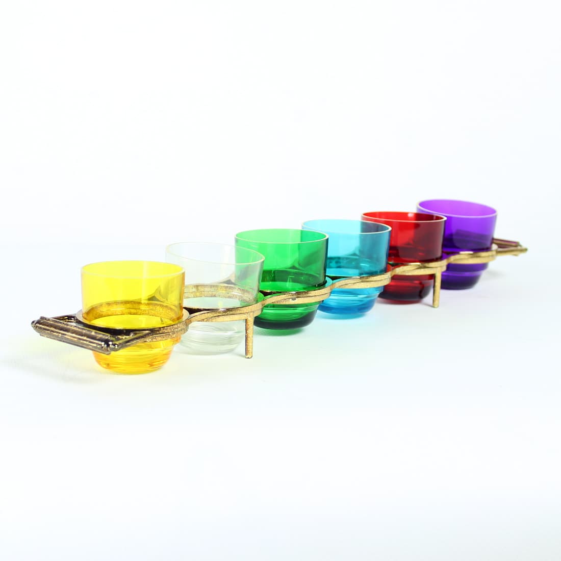 Zestaw kieliszków do likieru ze stojakiem, multikolor, szkło, Czechosłowacja, lata 60. - 91102