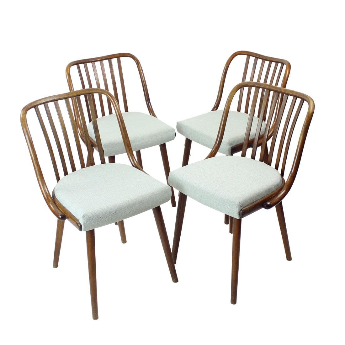 Zestaw czterech krzeseł jadalnianych, dąb ciemny, tapicerka szara, Jitona, Czechosłowacja, lata 60.