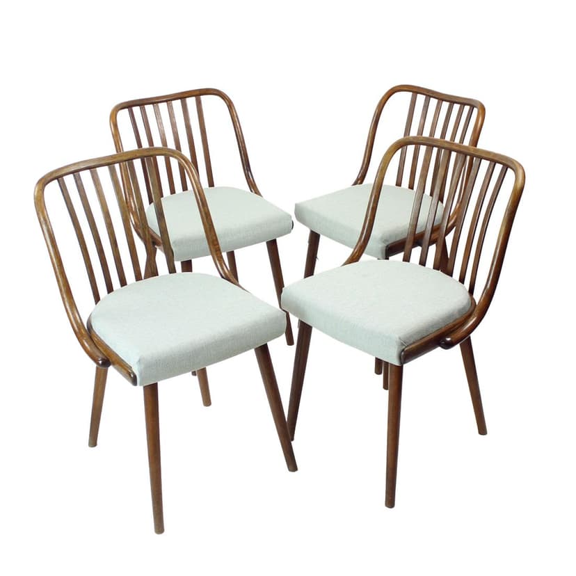 Zestaw czterech krzeseł jadalnianych, dąb ciemny, tapicerka szara, Jitona, Czechosłowacja, lata 60.