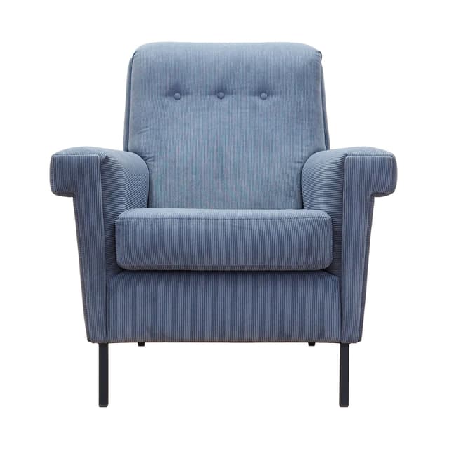 Fotel wypoczynkowy, niebieski, sztruks, metal czarny, Włochy, lata 70. - WYMIARY