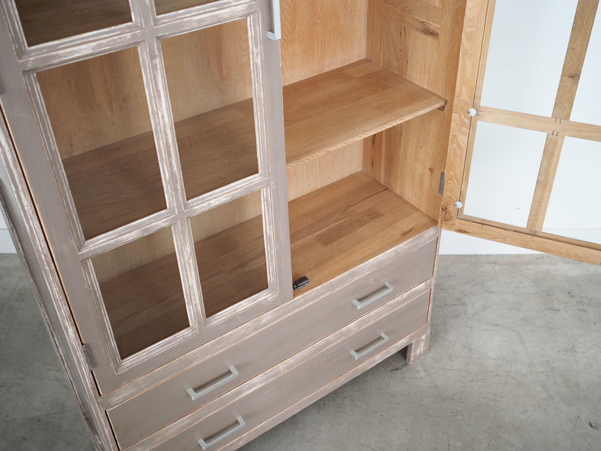 Witryna, beżowy, dąb, Dania, lata 80. - 78985